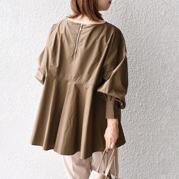 

women's blouses & shirts fashion woman 2021 round neck long sleeve mid-length loose pullover japanese style pleated office lady blusas, White