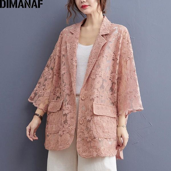 

women's jackets dimanaf 2021 plus size women jacket coat lace floral elegant button shirt slim fashion office lady suit autumn outwear, Black;brown