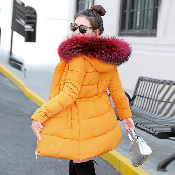 

women's down & parkas fur collar parka 2021 winter coat women jacket long hooded warm thick fashion slim outerwear female, Black