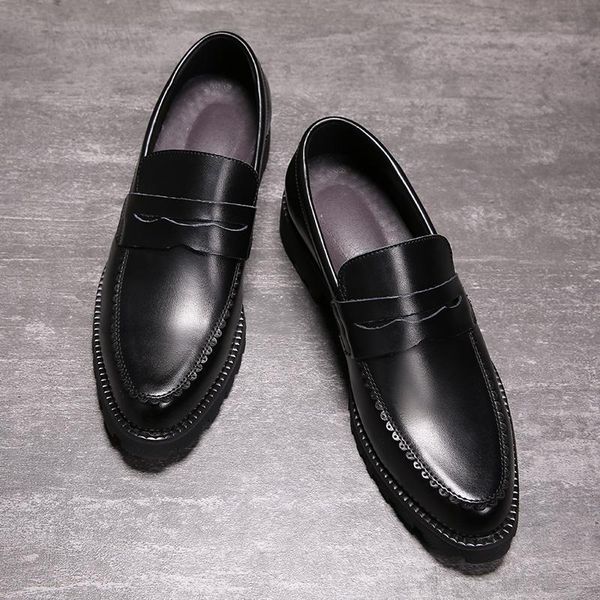 

dress shoes 2021 split leather men slip-on leisure business wedding formal oxfords for, Black