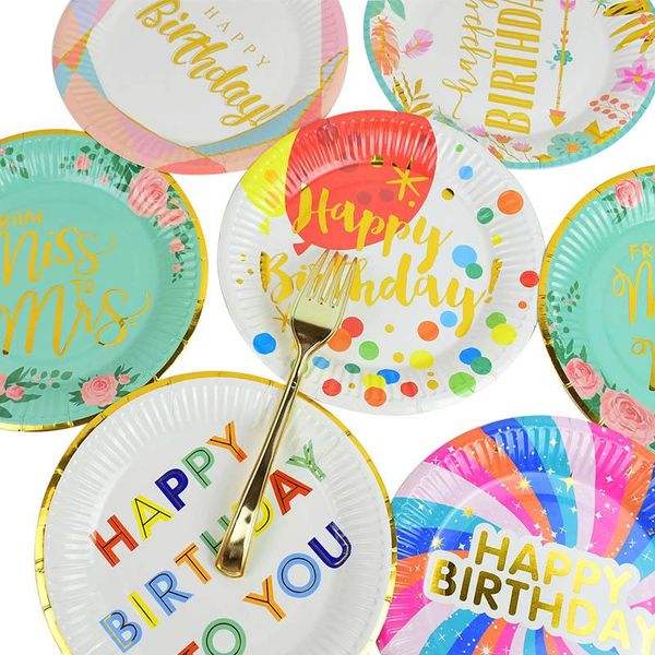 

disposable dinnerware 10pcs/lot multi-colored disk paper plate cake dish happy birthday baby shower wedding party dinner tableware supplies