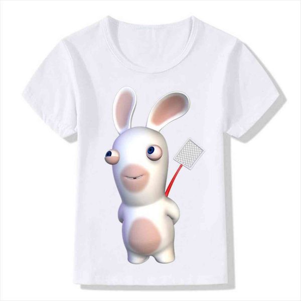 

2 14 years children cartoon raving rabbids print t shirt boys girls rabid rabbits funny kids summer white ,ooo5202, Blue