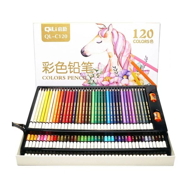QILI QL-C120 120 Renkler Ahşap Renkli Kalemler Sanatçı Boyama Yağ Renkli Kalem Okul Çizim Çizim Çizim Sanat Malzemeleri Kırtasiye