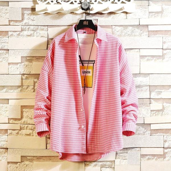 

men's casual shirts mens plaid long sleeve harajuku streetwear shirt leisure design social 100%cotton slim fit jacket plus size, White;black