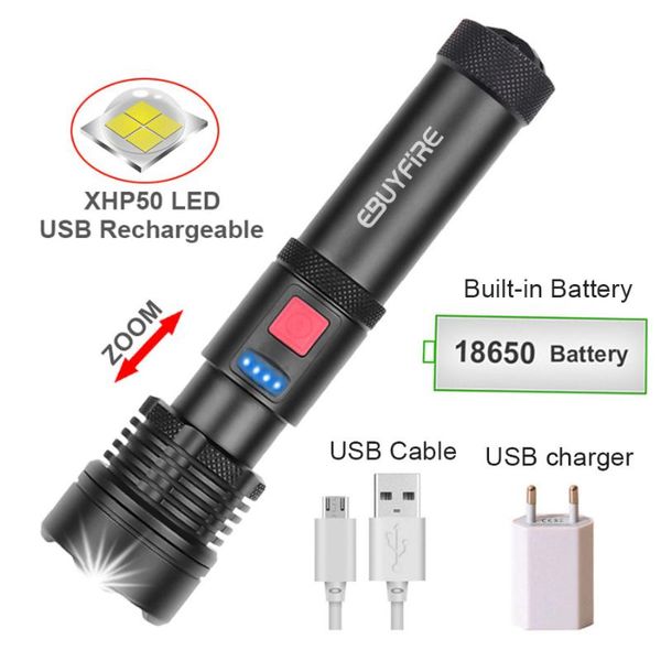 

zoom xhp50 usb rechargeable torch 5 mode zoomable adjustable camping light