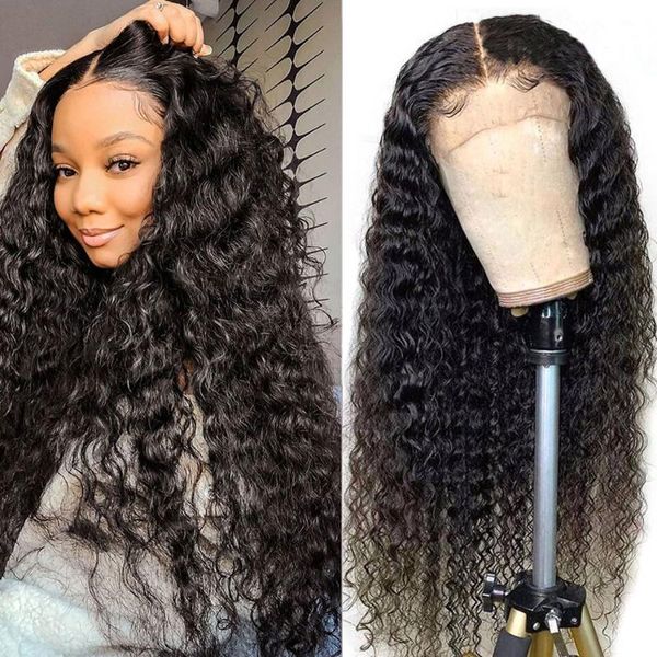 

lace wigs deep wave frontal wig transparent front human hair for women wet and wavy closure 4x4 brazilian, Black;brown
