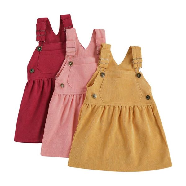 

girl's dresses autunm winter corduroy girls sundress loose braces dress baby strap for color overalls kids clothes, Red;yellow