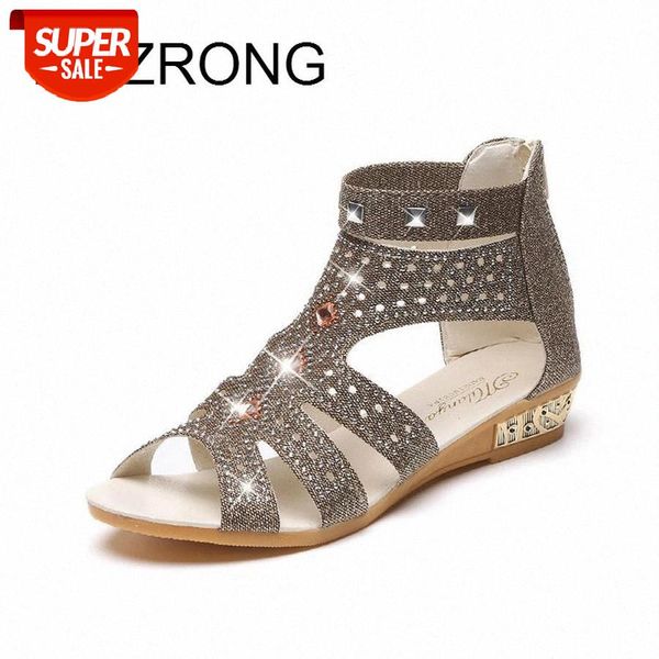 

lcizrong hollow rhinestone bling roma wedges sandals for women summer fashion beach sandals ladies girl shoes wedge heels shoes #xp8i, Black
