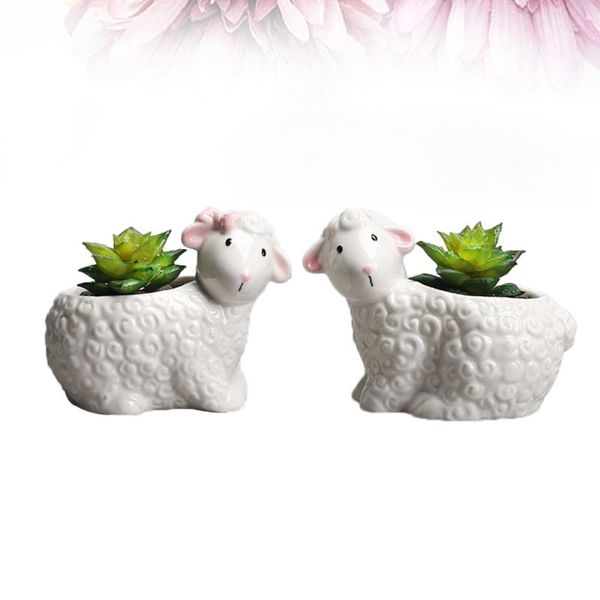 

2pcs ceramics sheep flower pot small ceramics flower pot sheep shape