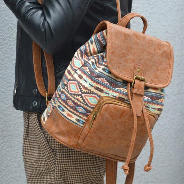 

school bags cotton leather women backpacks female vintage backpack bag travel bagpack ladies back pack sac a dos g3