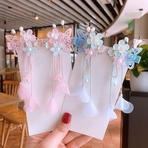 

hair accessories 1pair hanfu headwear flower butterfly women girl kid hairpin clip pin barrettes hairgrip, Slivery;white