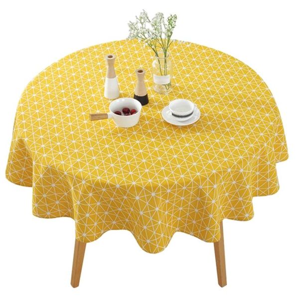 

table cloth 150cm cotton and linen round tablecloth yellow cover mat decoration