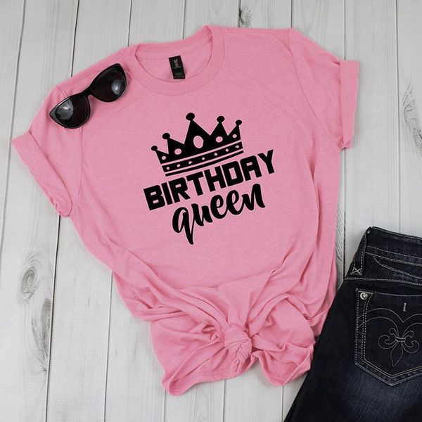 

birthday queen letter print women short sleeve t shirt cotton causal graphic tee oversized birthday party t shirt for girls, White