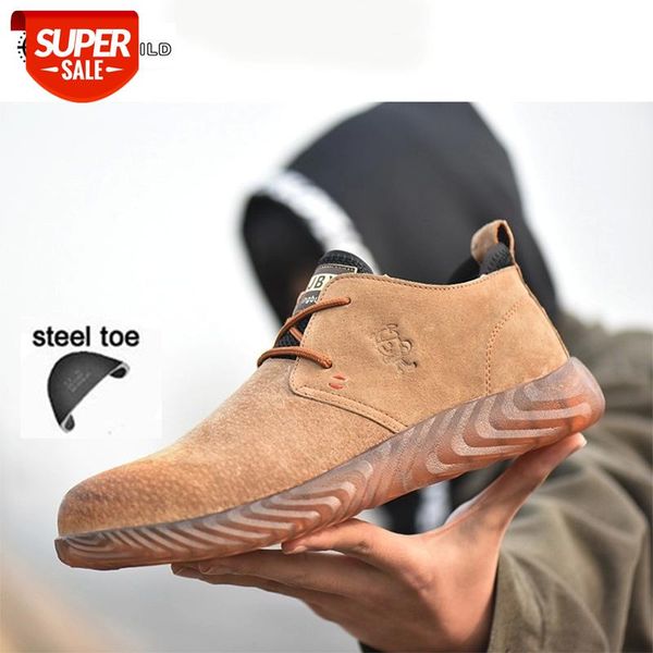

fashion men's steel toe safety shoes leather bulletproof material soles lightweight insulation site welder work safety boot #ym24