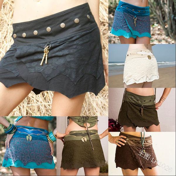 

high waist vintage punk skirt women a lined lace mini skirt for gothic girls stitching irregular color retro skirt, Black