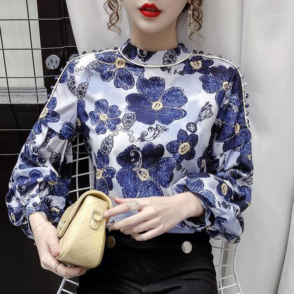 

women's blouses & shirts women retro bow tie print chiffon shirt long sleeve chic female casual loose blusas femininas 2021 spring autu, White