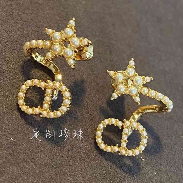 

aaa designer jewelry ju jingyi's same pearl letter star female 925 silver small fragrance temperament advanced sense earrings, Golden