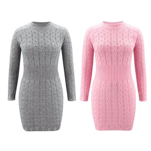 

women long sleeve o-neck cable knit empire waist bodycon mini sweater dress u90e, White;black
