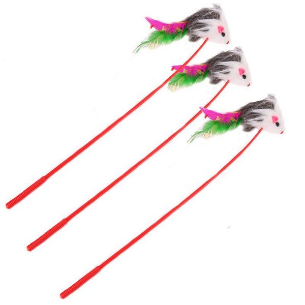 

cat toys 2021 3pcs feather mice and sturdy plastic rod toy pet kitten supplies