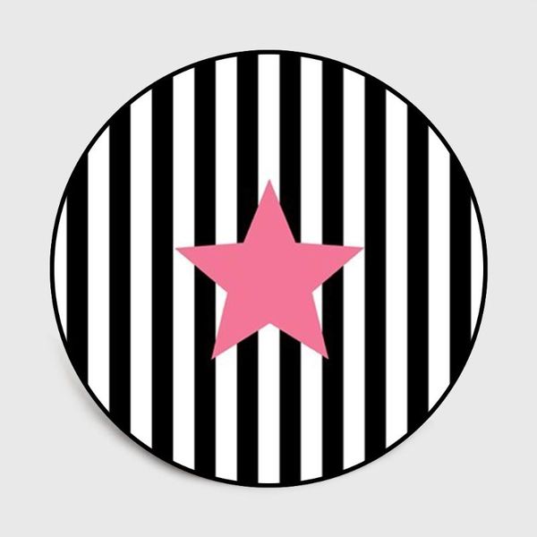 

carpets cute black vertical striped pink five-point star bedroom living room short crystal velvet round mat carpet