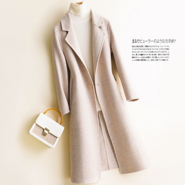 

2021 women overcoat ladies 100% merino wool sleeve thick warm autumn winter cardigan the new fashion long jacket coats ly9p, Black