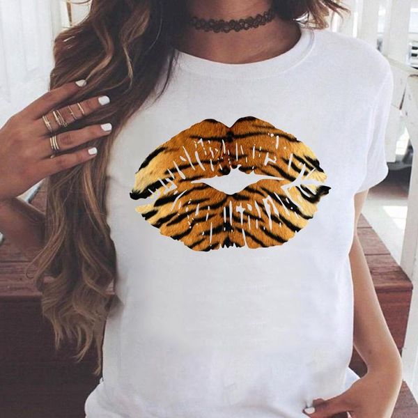 

women's t-shirt women t-shirts 90s leopard short sleeve lip graphic print female stylish fashion cartoon summer t shirt tee, White