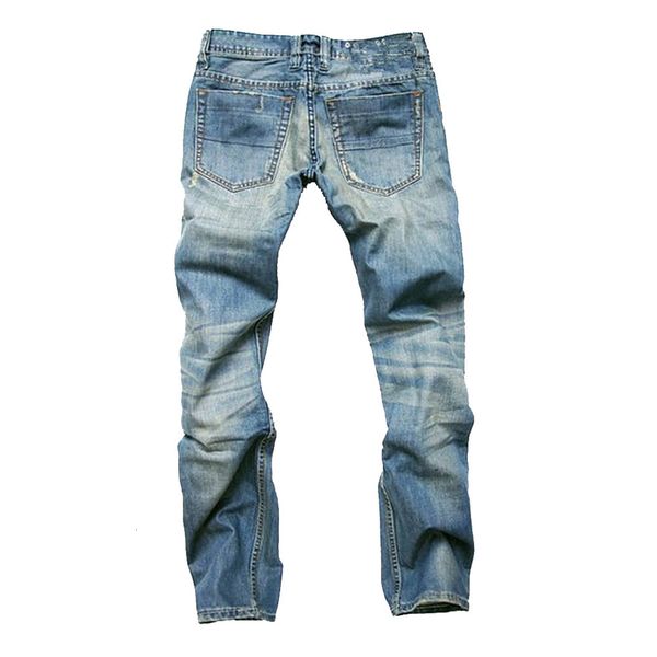 

men ripped retro lightblue straight slim button down men's jeans, Blue