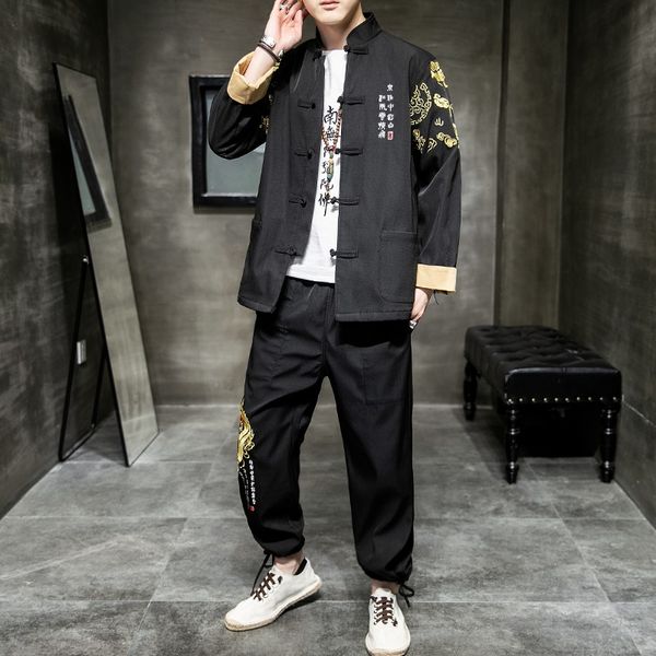 

male clothes embroidery dragon jacket traditional chinese clothing for men tang suit set hanfu men kung fu outfit 11054, Red