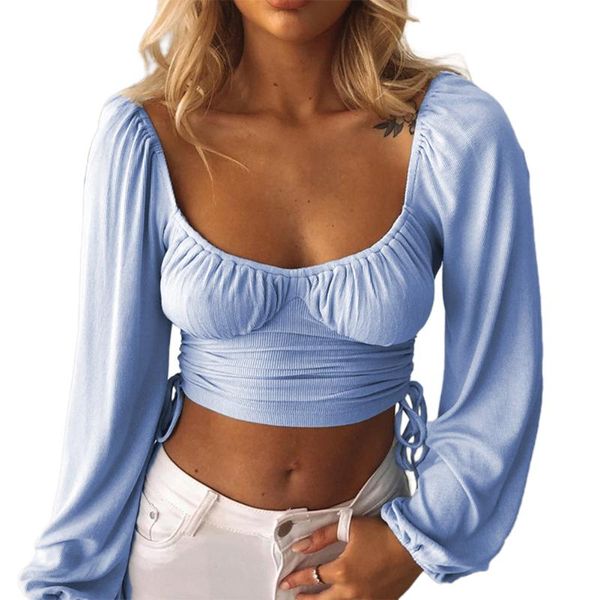 

women's t-shirt y2k vintage harajuku tunic square neck ruched streetwearwomen crop e girl chic cropped puff sleeve tshirts, White