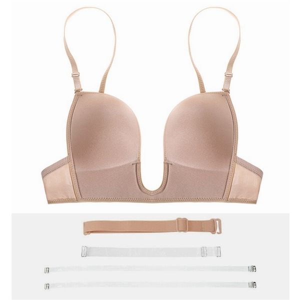 Reggiseno senza spalline Reggiseni invisibili senza schienale sexy Lingerie da donna Biancheria intima sexy con scollo a U profondo per abito da sposa Reggiseno push up raccolto 211217