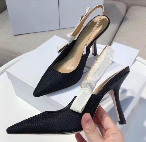 

dress shoes summer ladies sandals stiletto high heel designer pointed toe beautiful fashion heels bowknot canvas women's, Black