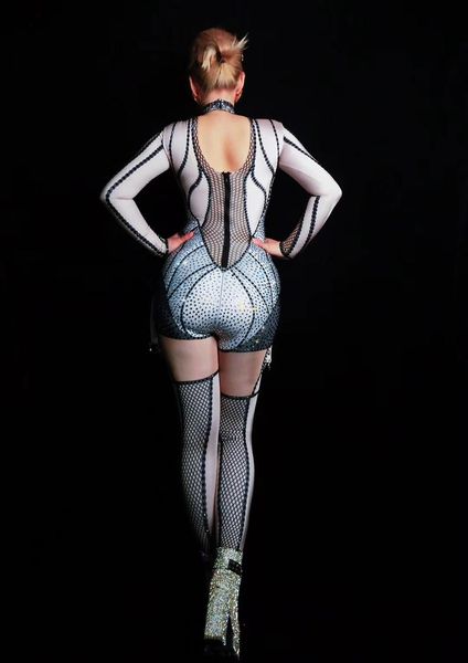 

women nightclub stage nude stretch jumpsuit female singer dancer leggings costume bodysuit nightclub party wear outfit, Black;red