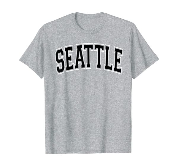 

Seattle T Shirt - Varsity Style Black Text, Mainly pictures