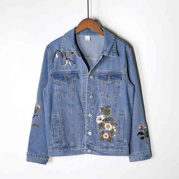 

heavy embroidery embroidered denim jacket female spring and autumn loose wild blue 210525, Black;brown