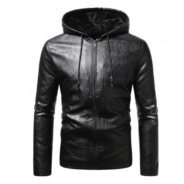 

figure men's leisure trend hooded leather jacketwinter, Black;brown