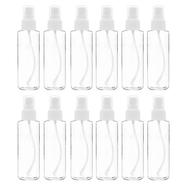 

storage bottles & jars 12 pack fine mist clear spray 120 ml (4 oz) with pump cap, reusable and refillable small empty plastic for