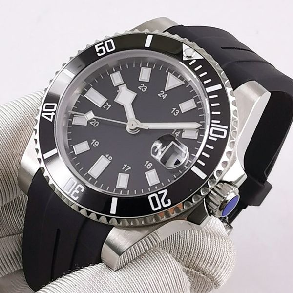 

40mm dreamrui black dial sapphire glass ceramic rim light-emitting automatic watch, Slivery;brown