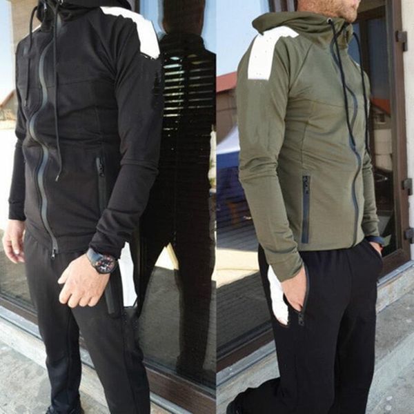 

plus size men tracksuits sports jacket suits casual sweatsuit panelled two piece sets letter print outfits fall winter clothes long sleeve c, Gray