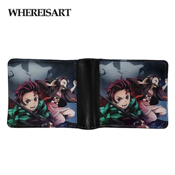 

wallets whereisart men's casual wallet fashion small purses short money bag leather handbag cool demon slayer prints male walltes, Red;black