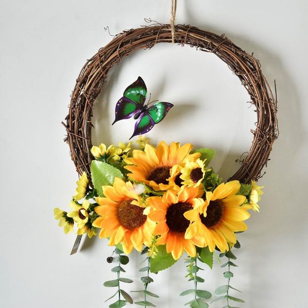 

decorative flowers & wreaths ins rattan circle simulation garland wall hanging decor wedding fake flower wreath floral arrangement home door