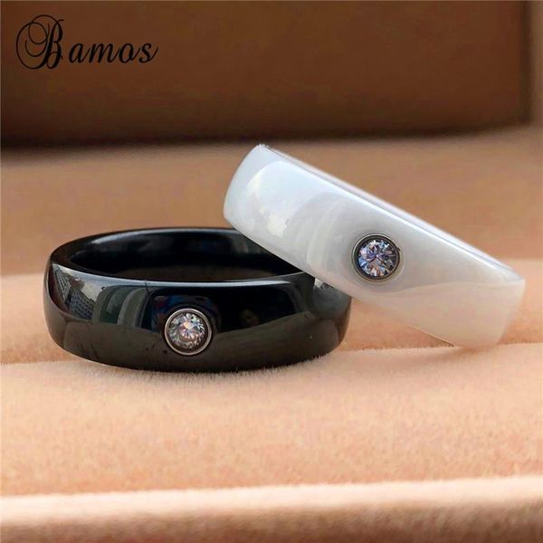 

cluster rings luxury men women white black ceramic ring 6mm titanium steel wedding for couple crystal zircon stone engagement, Golden;silver