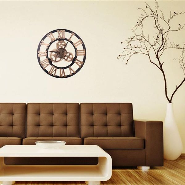 

wall clocks european retro gear clock roman digital wooden furniture 3d bronzer