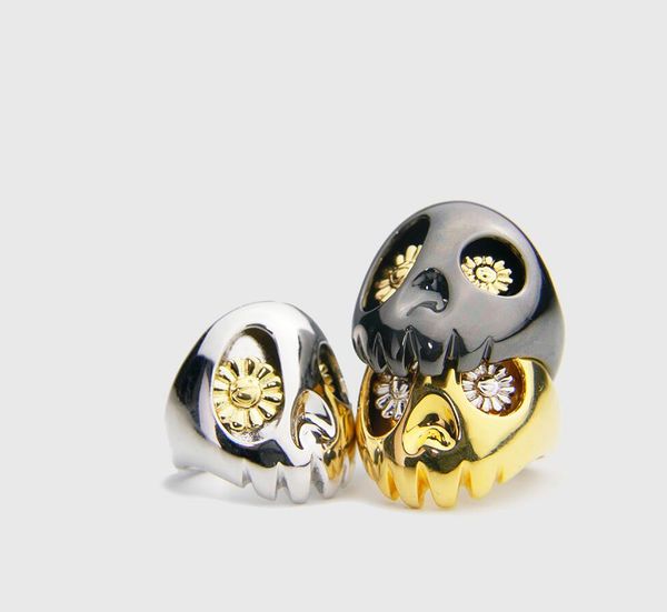 

murakami takashi superflat series limited skull skull sun flower ring, Golden;silver