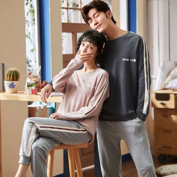 

korean couple long sleeve cotton spring pajamas women's lovely leisure autumn winter home suit, Black;red