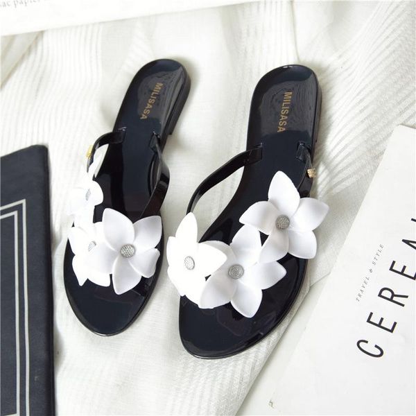 

leosoxs women slippers floral non-slip summer beach flip flops casual shoes home slippers women flat comfortable outside slides, Black