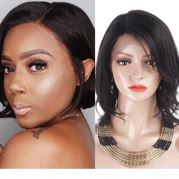 

lace front human hair wigs full lace human hair wigs glusess wavy bob wigs 130% density, Black;brown