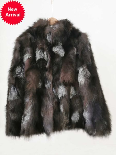 

mandarin collar long sleeve 100% real natural fox fur coat plus 7xl size customize factory drop shipping wholesale jacket tsr892, Black