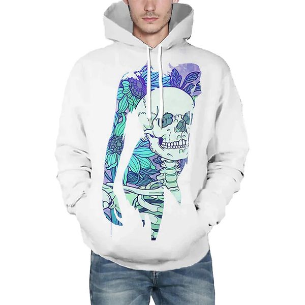 

Halloween Firework skull pattern men's 3D printed hoodie visual impact party top punk goth round neck high quality sweatshirt hoodie, Black