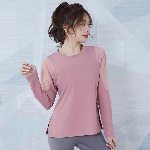 

yoga outfit fitness women spring summer quick dry breathable loose thin stretch mesh training running leisure long-sleeved t-shirt