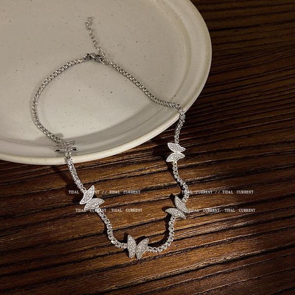 

chokers fashion bling zircon butterfly tennis chain choker necklace for women silver color necklaces wedding bridal party jewelry gift, Golden;silver
